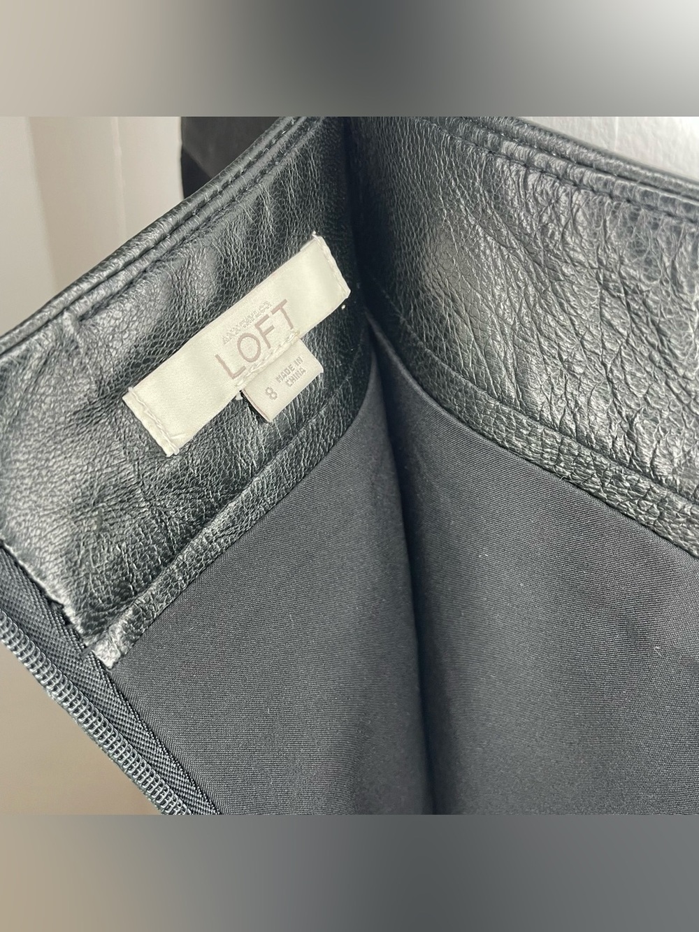 Loft Genuine Leather Black Paneled Pencil Mini Skirt - Picture 7 of 8